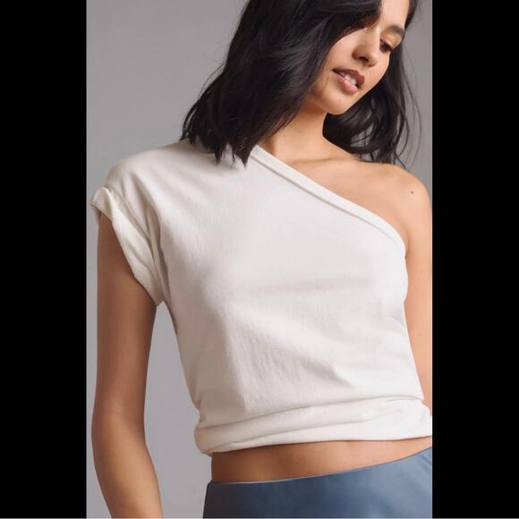 Anthropologie Pilcro White One Shoulder Short Sleeve Tee - size Medium - Picture 1 of 6
